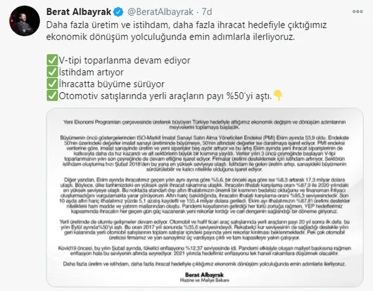 Son dakika: V-tipi toparlanma devam ediyor! Hazine ve Maliye Bakanı Berat Albayrak: İhracatta büyüme sürüyor - 1