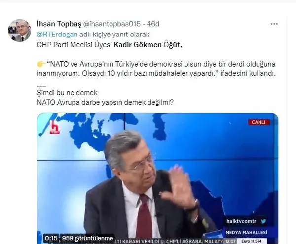 CHP’li Kadir Gökmen Öğüt’ten darbe çağrısı! Türkiye’ye müdahale edemediği için NATO’yu eleştirdi