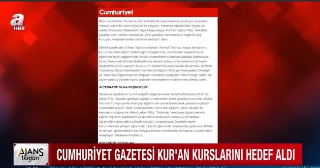 Cumhuriyet gazetesi Kur’an kurslarını hedef aldı: Yasal değiller