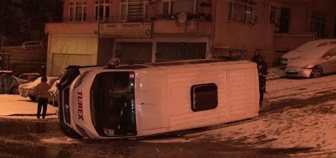 Karda kontrolünü kaybeden servis yan yattı!