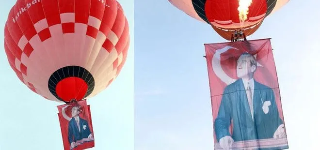 Türkiye’nin ilk yerli sıcak hava balonu, Atatürk posteri ve Türk bayrağı ile havalandı