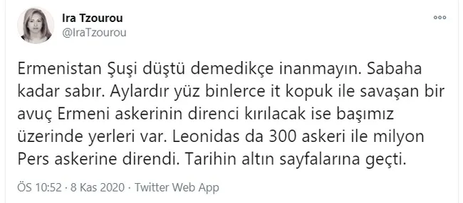 Kaçak Sevan Nişanyan’ın eşi Ira Tzourou Azerbaycan’ın zaferinden rahatsız oldu! Nefret paylaşımları - 3