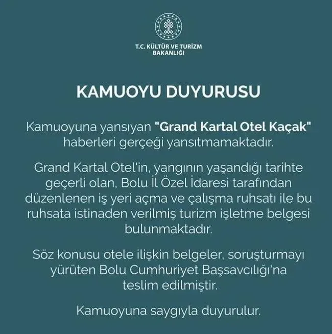 Grand Kartal Otel kaçak haberlerine Kültür ve Turizm Bakanlığı’ndan jet yalanlama