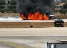Yunanistan’da acil iniş yapan F-16 savaş uçağı alev aldı!