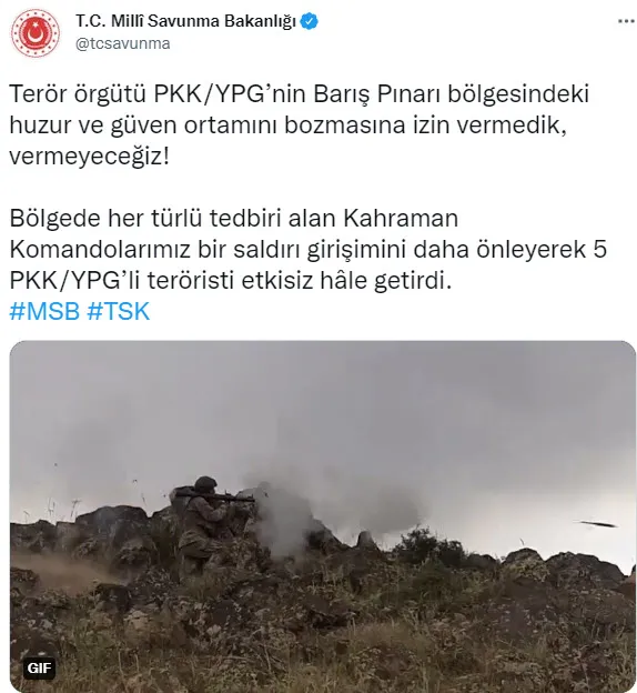 Son dakika: Barış Pınarı bölgesinde 5 terörist etkisiz hale getirildi - 1