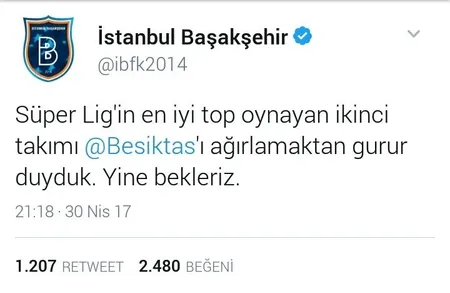 Başakşehir'den Beşiktaş taraftarlarını kızdıracak tweet! - 1