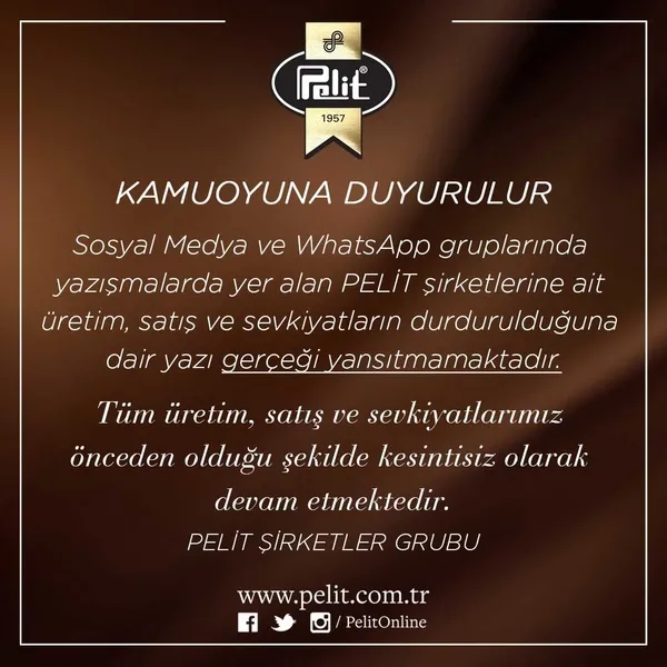 Pelit Pastaneleri ’satış ve sevkiyatları geçici olarak durdurdu’ iddiasını yalanladı