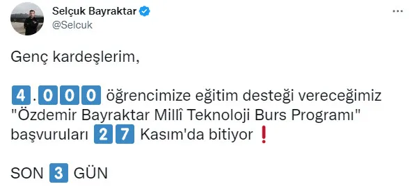 turk-sihalarinin-mucidi-selcuk-bayraktardan-genclere-burs-basvurusu-cagrisi-son-gunu-acikladi-1669381640932.jpg Türk SİHA'larının mucidi Selçuk Bayraktar'dan gençlere burs başvurusu çağrısı! Son günü açıkladı - 1