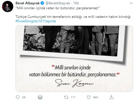 Son dakika: Hazine ve Maliye Bakanı Berat Albayrak'tan Sivas Kongresi paylaşımı - 2