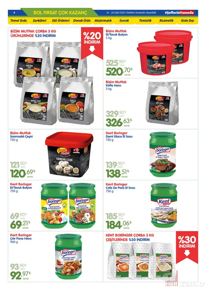 28 Eylül Bizim Toptan Market indirim kataloğu yayınlandı! 2 kg kaşar peynir 285 TL, 3 kg çay 267 TL, 3 kg çay 267 TL, 50’li karton bardak 12.46 TL’den satışa sunuluyor 14