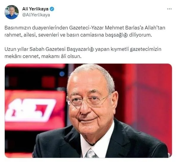 Sabah Gazetesi Başyazarı Mehmet Barlas 81 yaşında hayatını kaybetti