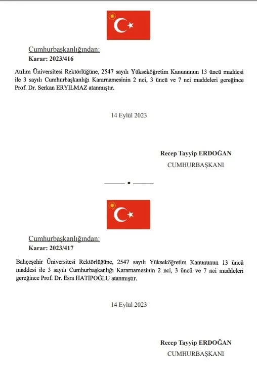 Atama kararları Resmi Gazete’de yayımlandı! Üniversiteler ve Diyanet’e yeni görevlendirmeler...
