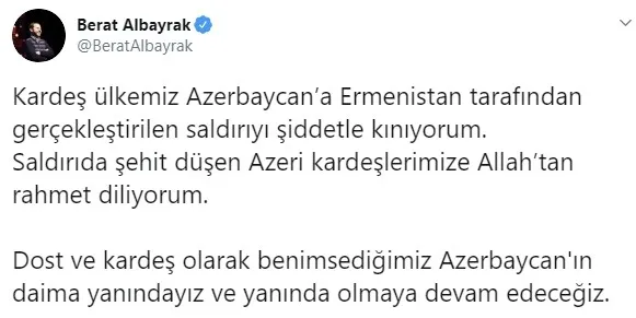 Bakan Berat Albayrak’tan Azerbaycan mesajı