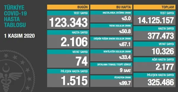 Son dakika: Sağlık Bakanlığı koronavirüs vaka sayılarını açıkladı | 01 Kasım 2020