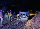 Yola düşen kaya kazaya neden oldu! Araç ters döndü: 2 yaralı
