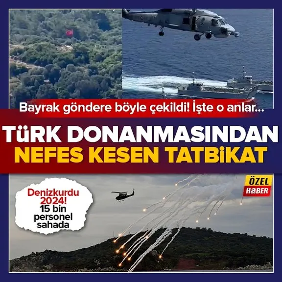 Denizkurdu 2024 tatbikatı nefes kesiyor! Türk bayrağı göndere böyle çekildi! A Haber ekipleri TCG Anadolu’da...