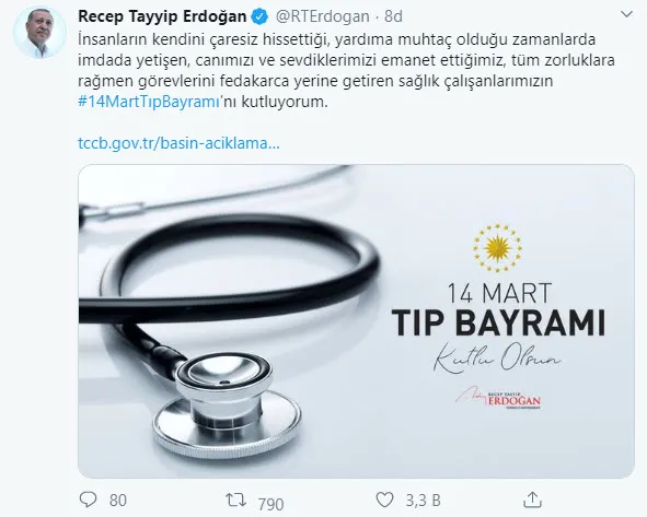 Son dakika: Başkan Erdoğan’dan 14 Mart Tıp Bayramı paylaşımı