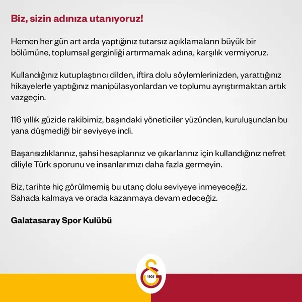 galatasaraydan-fenerbahceye-yanit-1682808036791.jpg Galatasaray'dan Fenerbahçe'ye yanıt: Biz sizin adınıza utanıyoruz - 2