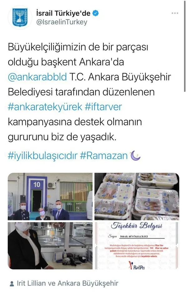 Mansur Yavaş yönetiminden İsrail Büyükelçiliği’ne teşekkür belgesi