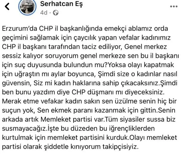 CHP’de bir taciz daha! CHP Erzurum İl Başkanı Bülent Oğuz’dan çalışan kadına iğrenç taciz