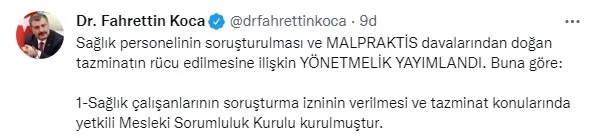 Son dakika: Sağlık Bakanı Koca, "MALPRAKTİS" davası açıklaması! "Resmi Gazete’de yayımlandı..." - 1