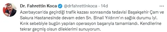 Binali Yıldırım’ın sağlık durumuna dair Sağlık Bakanı Fahrettin Koca'dan yeni açıklama: Kırık sebebiyle... - 2