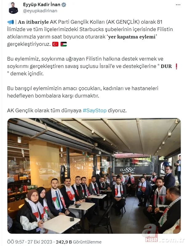 AK Parti Gençlik Kolları’ndan Starbucks’ta büyük Gazze eylemi: Say Stop! 3