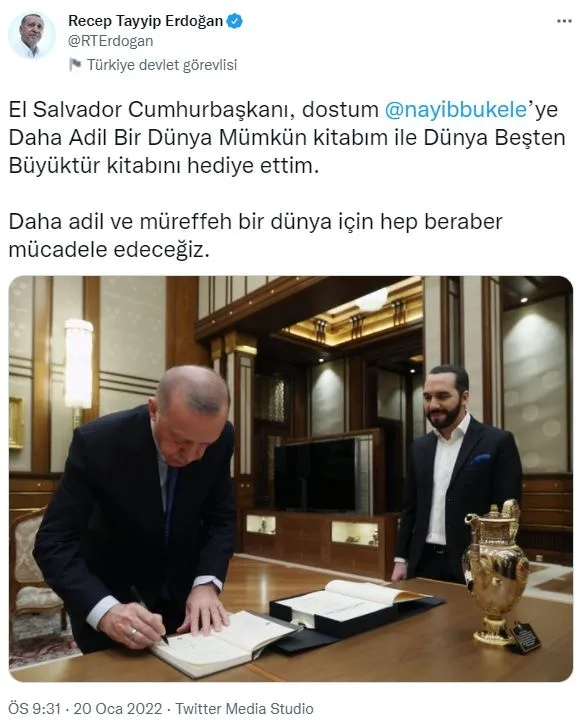 Başkan Erdoğan’dan El Salvador Cumhurbaşkanı’na kitap hediyesi