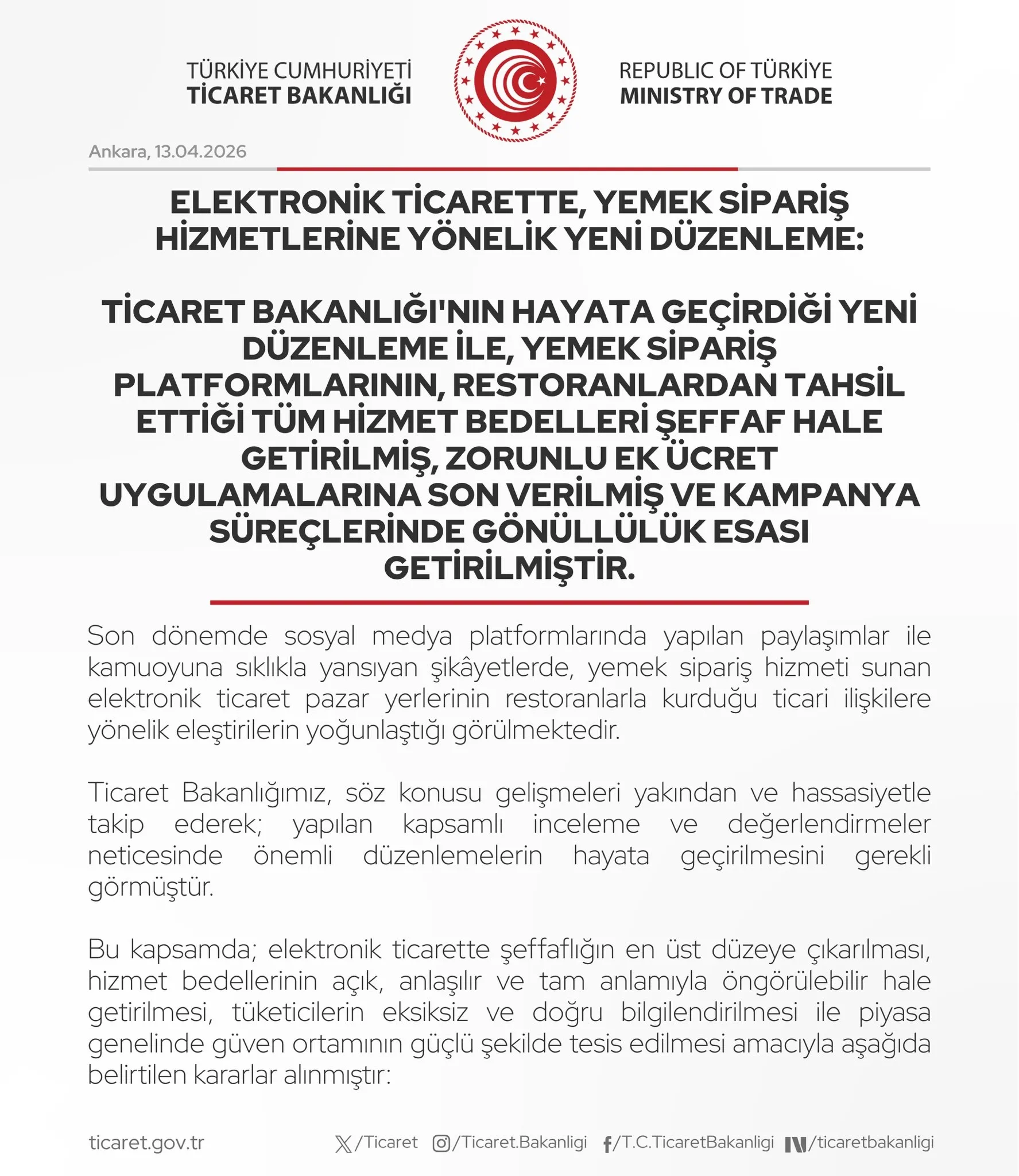 Yemek siparişinde hizmet bedeli nasıl olacak? Bakanlık yeni şartları açıkladı