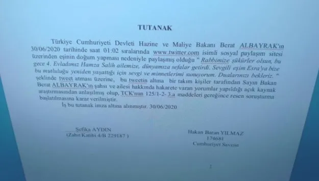 Hazine ve Maliye Bakanı Berat Albayrak’a hakaret edenler hakkında soruşturma başlatıldı