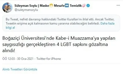 Twitter'dan Bakan Süleyman Soylu'ya Boğaziçi sansürü - 2