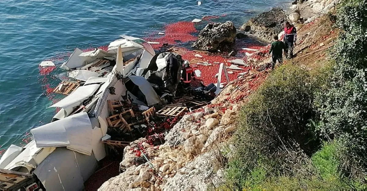 Mersin De Domates Yuklu Tir Denize Uctu A Haber En Son Haberler