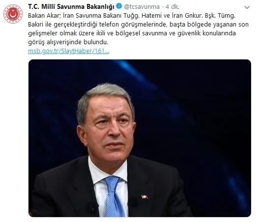 Son dakika: Bakan Hulusi Akar'dan İran ile önemli temas - 1