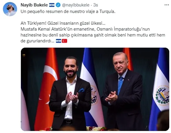 El Salvador Devlet Başkanı Nayib Bukele paylaştı: Ah Türkiyem! Güzel insanların güzel ülkesi