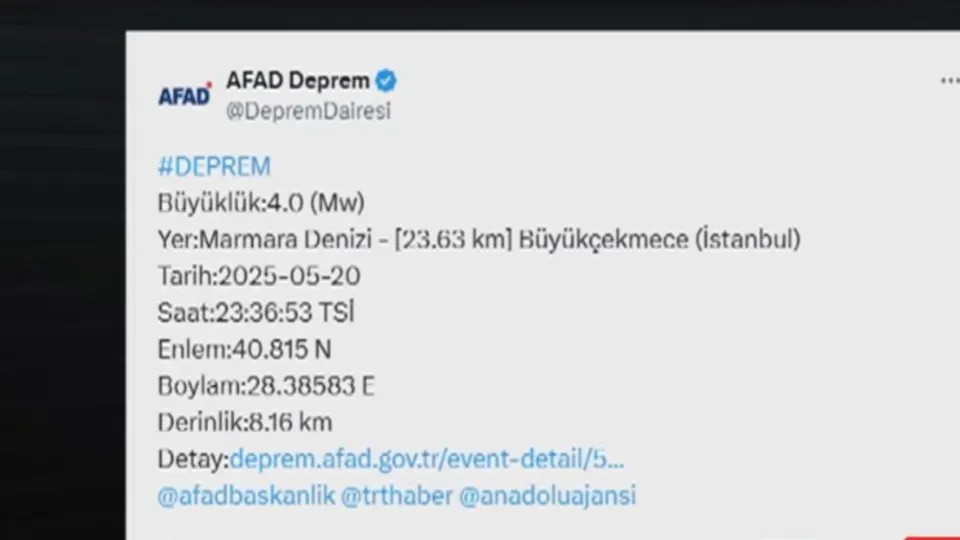 İstanbul’da 4 büyüklüğünde deprem