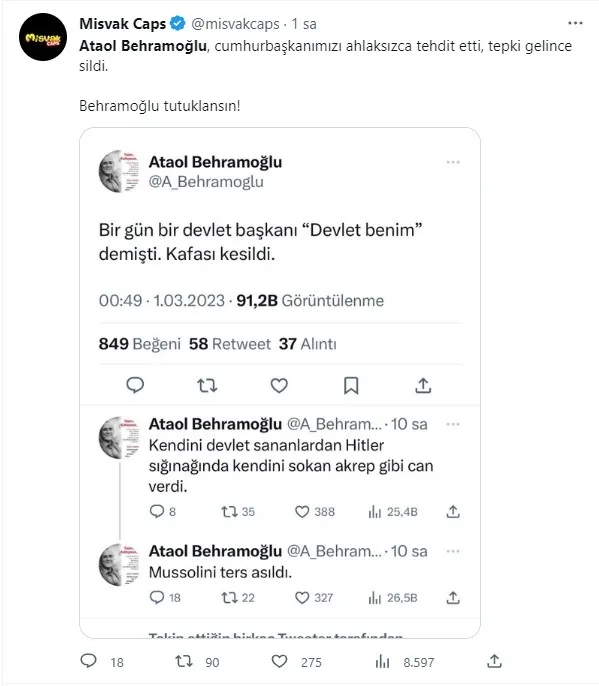 CHP’nin kadrolu şairi Ataol Behramoğlu’ndan devlet erkanına tehdit!