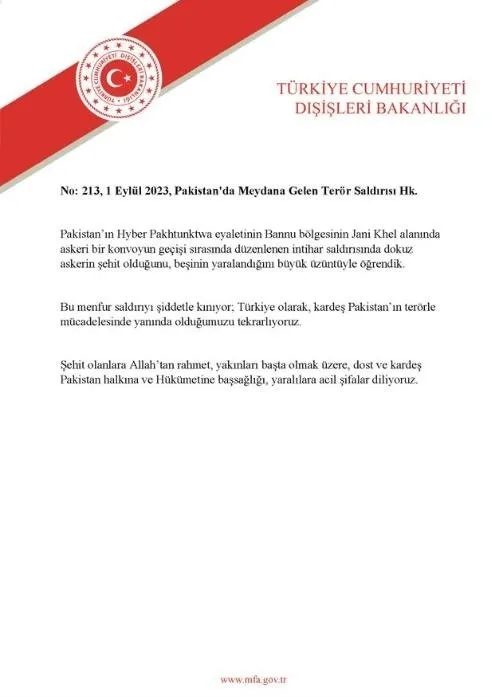 1693596567833.jpg Dışişleri Bakanlığı'ndan Pakistan'a başsağlığı mesajı: Büyük üzüntüyle öğrendik... - 1