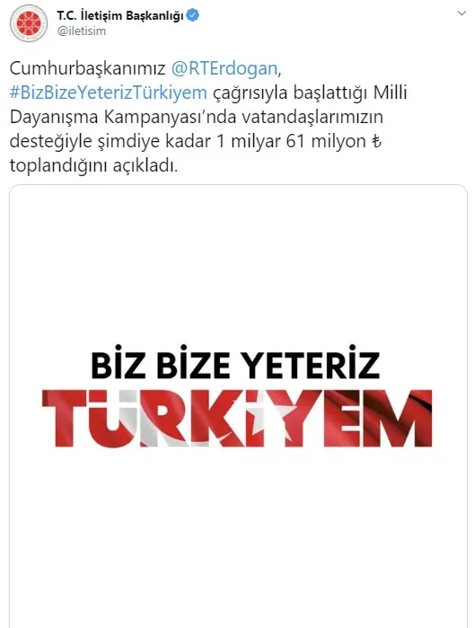 Milli Dayanışma Kampanyası'na yapılan toplam bağış açıklandı - 1