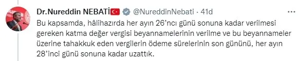 Hazine ve Maliye Bakanı Nureddin Nebati’den KDV açıklaması: Süre uzatıldı