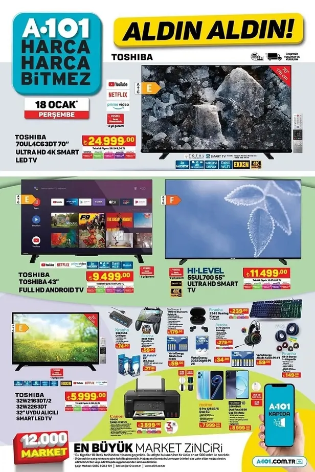 19 Ocak A101 aktüel ürünler kataloğu! A101’de Akıllı TV, Canon yazıcı, Elektrikli Motor, Kiwi hava nemlendirici cazip fiyatlarla satışta