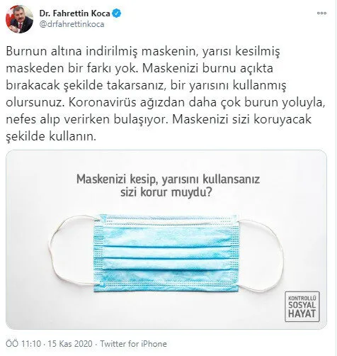Sağlık Bakanı Fahrettin Koca üstüne basa basa uyardı: Yarısı kesik maskeden farkı yok - 1