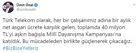 Türk Telekom'dan 'Milli Dayanışma Kampanyası'na destek - 1