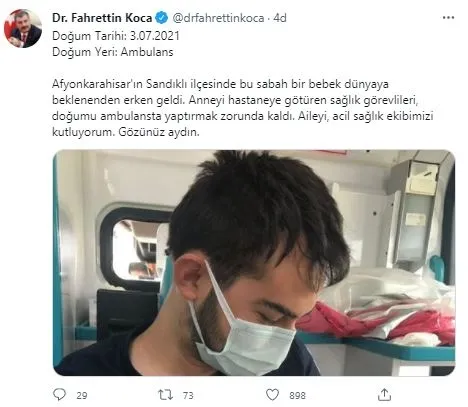 1625348532974.jpg Sağlık Bakanı Fahrettin Koca paylaştı: "Doğum Tarihi: 3.07.2021 Doğum Yeri: Ambulans" - 1