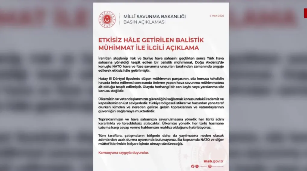 Türk hava sahasına giren İran füzesi düşürüldü! MSB'den açıklama: Her türlü hasmane tutuma cevap veririz