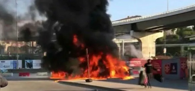Son dakika: Kadıköy’de cip alev alev yandı