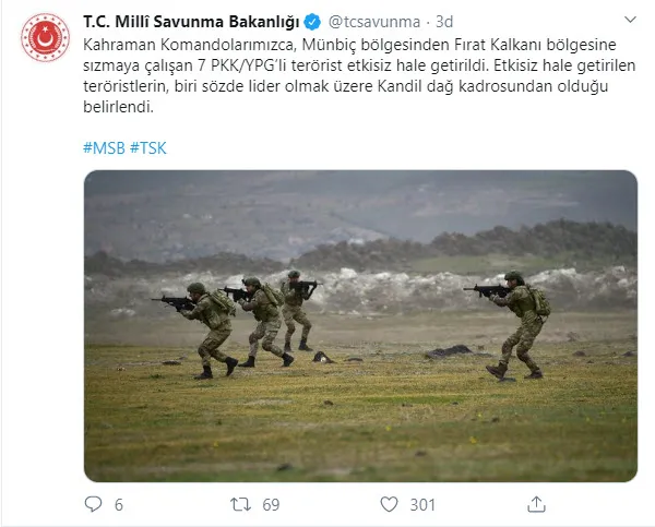 Son dakika: Münbiç'te 7 terörist etkisiz hale getirildi - 1