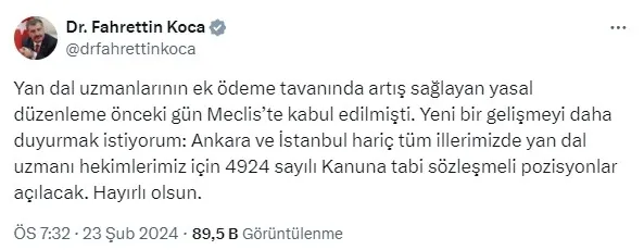 1708707821511.jpg Bakan Koca'dan doktorlara müjde! "Yeni gelişmeyi duyurmak istiyorum" diyerek paylaştı - 1