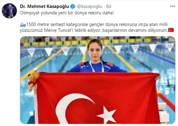 Son dakika: Milli yüzücü Merve Tuncel dünya gençler rekorunu kırdı
