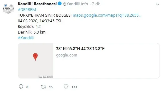 Son dakika haberi... Türkiye-İran sınırında 4.2 büyüklüğünde deprem |Son depremler