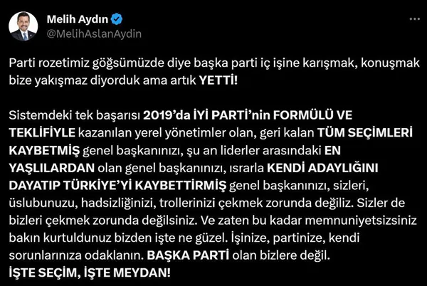 İYİ Partili Melih Aydın CHP ve trollerini topa tuttu! Artık yetti hadsizliğinizi çekmek zorunda değiliz